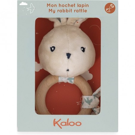 Hochet bébé - Hochet en bois, peluche lapin bleue - Kaloo