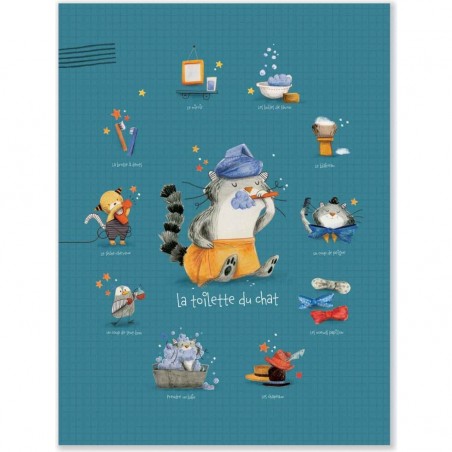 Affiche Toilette du chat 30x40cm Les Moustaches - Moulin Roty