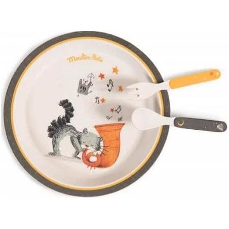 Set vaisselle Moulin Roty en bambou "Les moustaches"