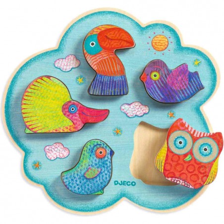 Puzzle encastrement 5 pièces en bois : Toucanco - Djeco
