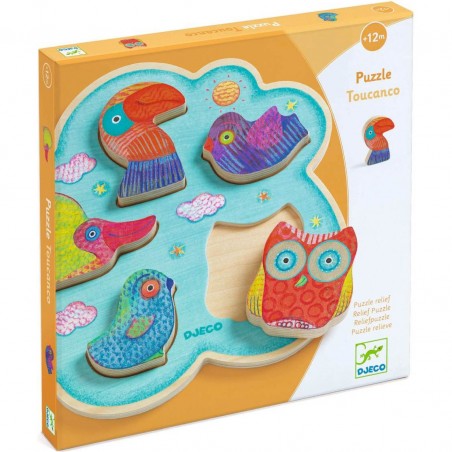 Puzzle encastrement 5 pièces en bois : Toucanco - Djeco
