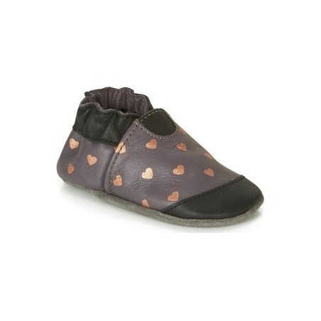 Chaussons en cuir souple First Love Gris Fonce Noir
