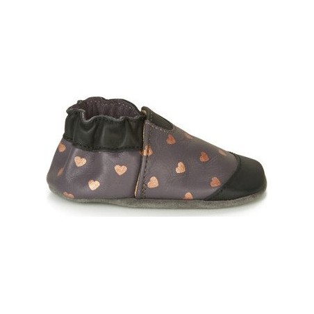 Chaussons en cuir souple First Love Gris Fonce Noir