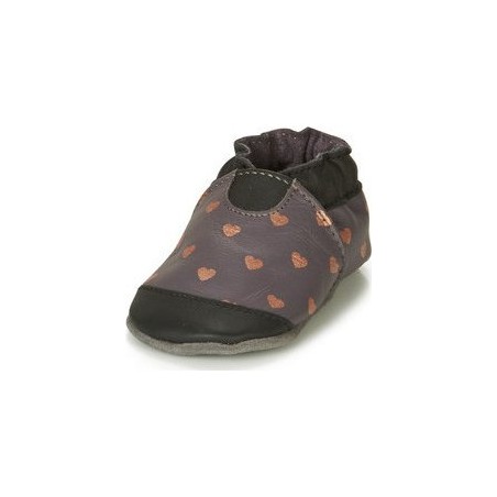 Chaussons en cuir souple First Love Gris Fonce Noir