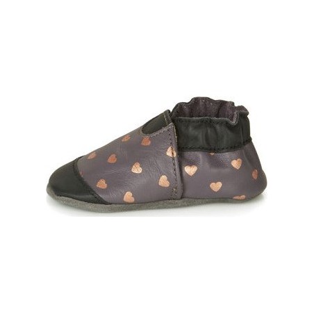 Chaussons en cuir souple First Love Gris Fonce Noir