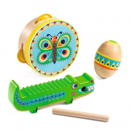 Set de percusions Animambo : Tambourin, Maracas, Guiro - Djeco
