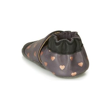 Chaussons en cuir souple First Love Gris Fonce Noir