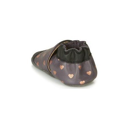 Chaussons en cuir souple First Love Gris Fonce Noir