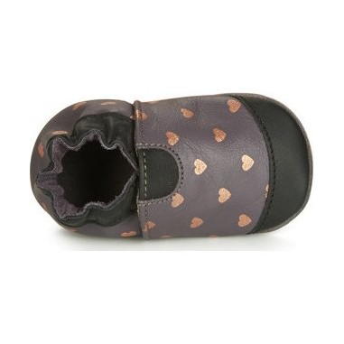 Chaussons en cuir souple First Love Gris Fonce Noir