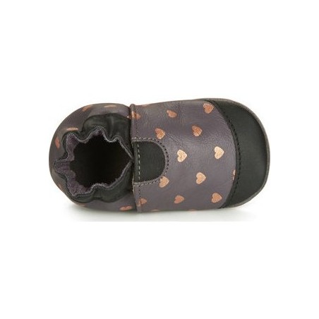 Chaussons en cuir souple First Love Gris Fonce Noir