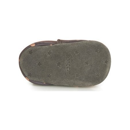 Chaussons en cuir souple First Love Gris Fonce Noir
