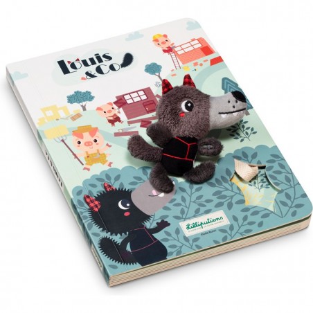 Livre carton le loup et les 3 cochons avec marionnette en tissu - Lilliputiens