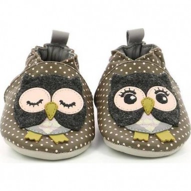 Chaussons en cuir souple Sue Marron Fonce