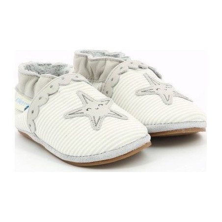 Sunny Day Gris Blanc - Chaussons semelle souple Bébé Fille