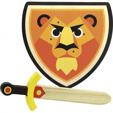Lot bouclier & épée en bois Lion, Bouclier & épée jouet - Vilac