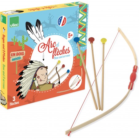 Arc démonté et 3 flèches en bois, Tir à l'arc pour enfant - Vilac