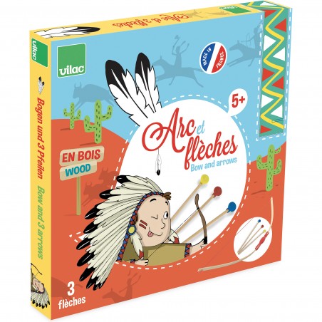 Arc démonté et 3 flèches en bois, Tir à l'arc pour enfant - Vilac