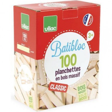 Batibloc Classique 100 Planchettes en Bois - Jeu de Construction - Vilac