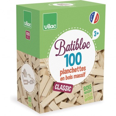 Batibloc Classique 100 Planchettes en Bois - Jeu de Construction - Vilac