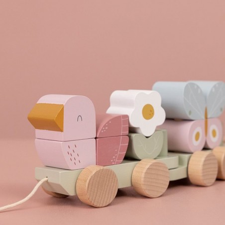 Jouet à tirer et cubes en bois Flowers & Butterflies - Little Dutch