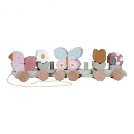 Jouet à tirer et cubes en bois Flowers & Butterflies - Little Dutch