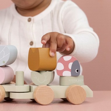 Jouet à tirer et cubes en bois Flowers & Butterflies - Little Dutch