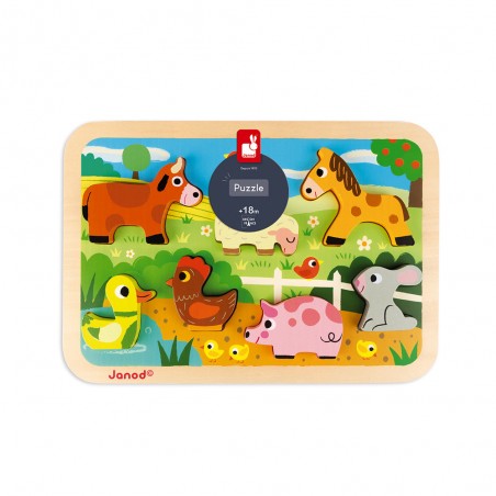 Chunky Puzzle Ferme 7 pièces : Puzzles en bois premier âge - Janod