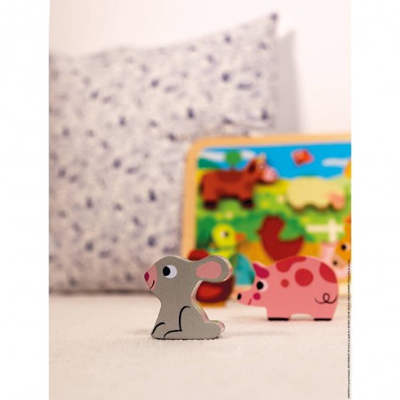 Chunky Puzzle Ferme 7 pièces : Puzzles en bois premier âge - Janod