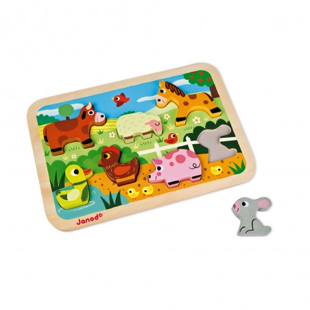 Chunky Puzzle Ferme 7 pièces : Puzzles en bois premier âge - Janod