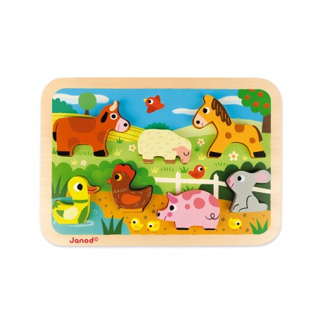 Chunky Puzzle Ferme 7 pièces : Puzzles en bois premier âge - Janod