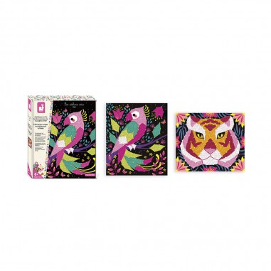 Kit créatif : 2 tableaux fils tendus animaux de la jungle - Janod