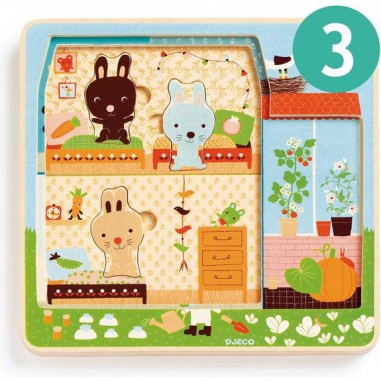 Puzzle 3 niveaux chez carot - jouet d'éveil à encastrer - Djeco