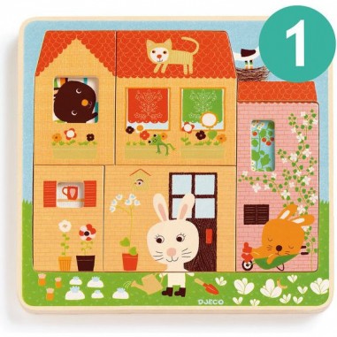 Puzzle 3 niveaux chez carot - jouet d'éveil à encastrer - Djeco