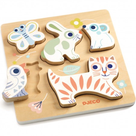 Puzzle encastrement Baby Animali - Chat - Lapin - Oiseau - Djeco
