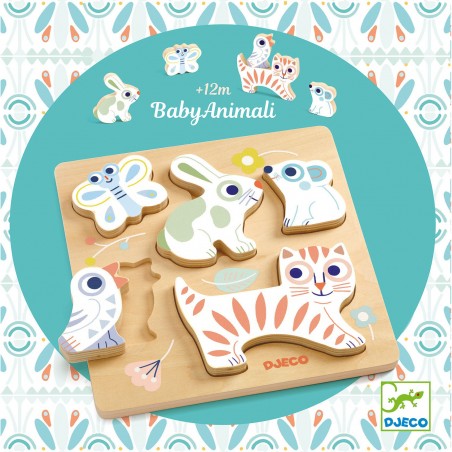 Puzzle encastrement Baby Animali - Chat - Lapin - Oiseau - Djeco