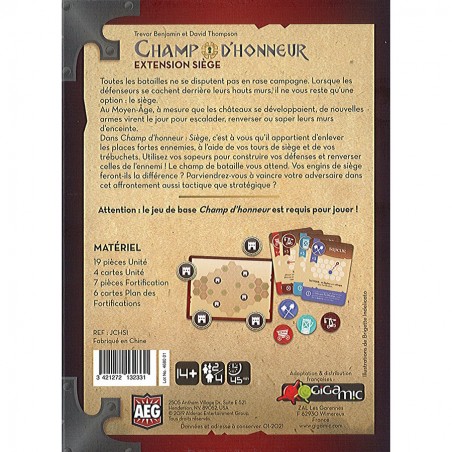 Champ d'honneur extension: Siège - Jeux de société - Gigamic