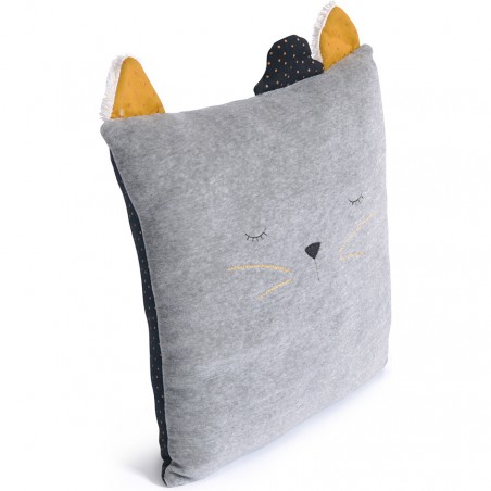 Coussin chat gris clair Les Moustaches - Moulin Roty