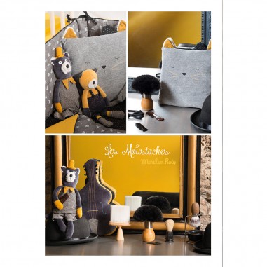 Coussin chat gris clair Les Moustaches - Moulin Roty