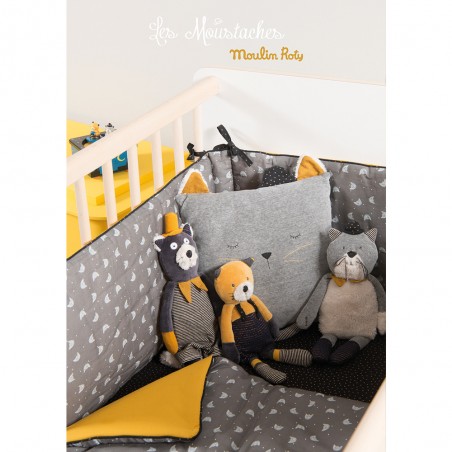 Coussin chat gris clair Les Moustaches - Moulin Roty