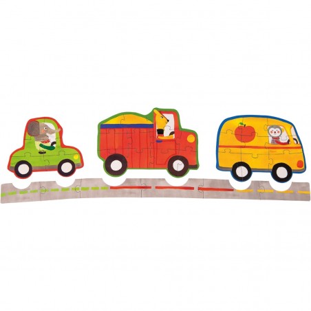 Ensemble de 4 Puzzles Ca roule ! - 32 pièces - Les Popipop - Moulin Roty