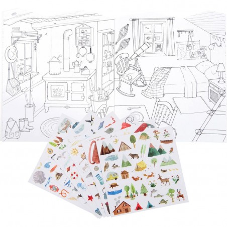 Cahier de coloriage et stickers L'explorateur Le Jardin du Moulin - Moulin Roty