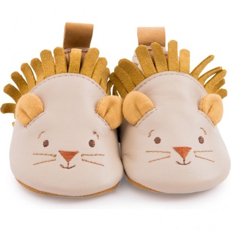 Chaussons cuir lion beige Sous mon baobab 0/6 m - Moulin Roty