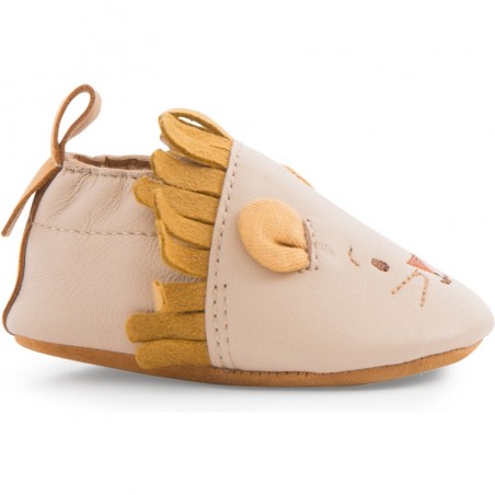 Chaussons cuir lion beige Sous mon baobab 0/6 m - Moulin Roty