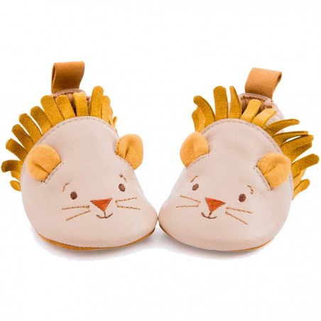 Chaussons cuir lion beige Sous mon baobab 12/18 m - Moulin Roty