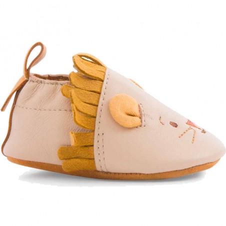 Chaussons cuir lion beige Sous mon baobab 12/18 m - Moulin Roty