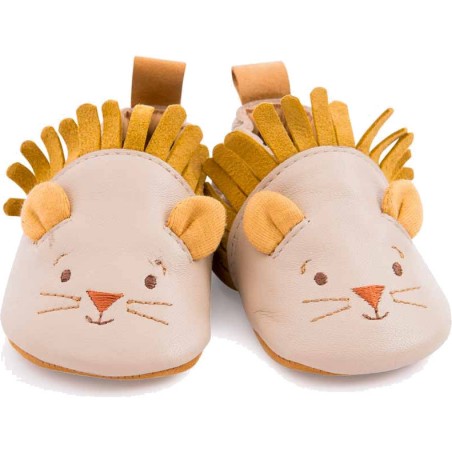 Chaussons cuir lion beige Sous mon baobab 12/18 m - Moulin Roty