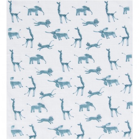 Set de 3 langes imprimés (bleu/girafe/animaux) Sous mon baobab - Moulin Roty
