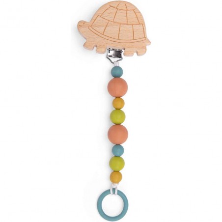 Attache-tétine bois et silicone tortue Trois petits lapins - Moulin Roty