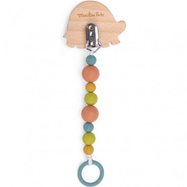 Attache-tétine bois et silicone tortue Trois petits lapins - Moulin Roty