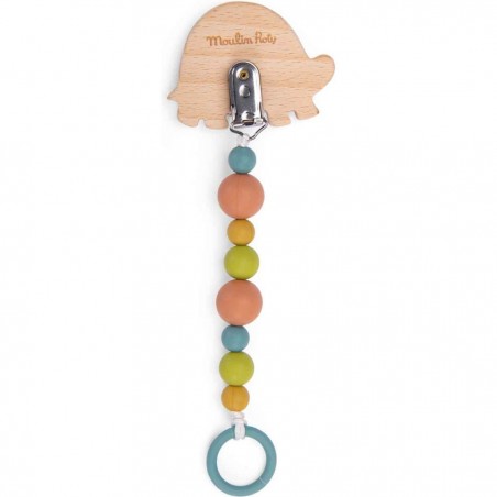 Attache-tétine bois et silicone tortue Trois petits lapins - Moulin Roty